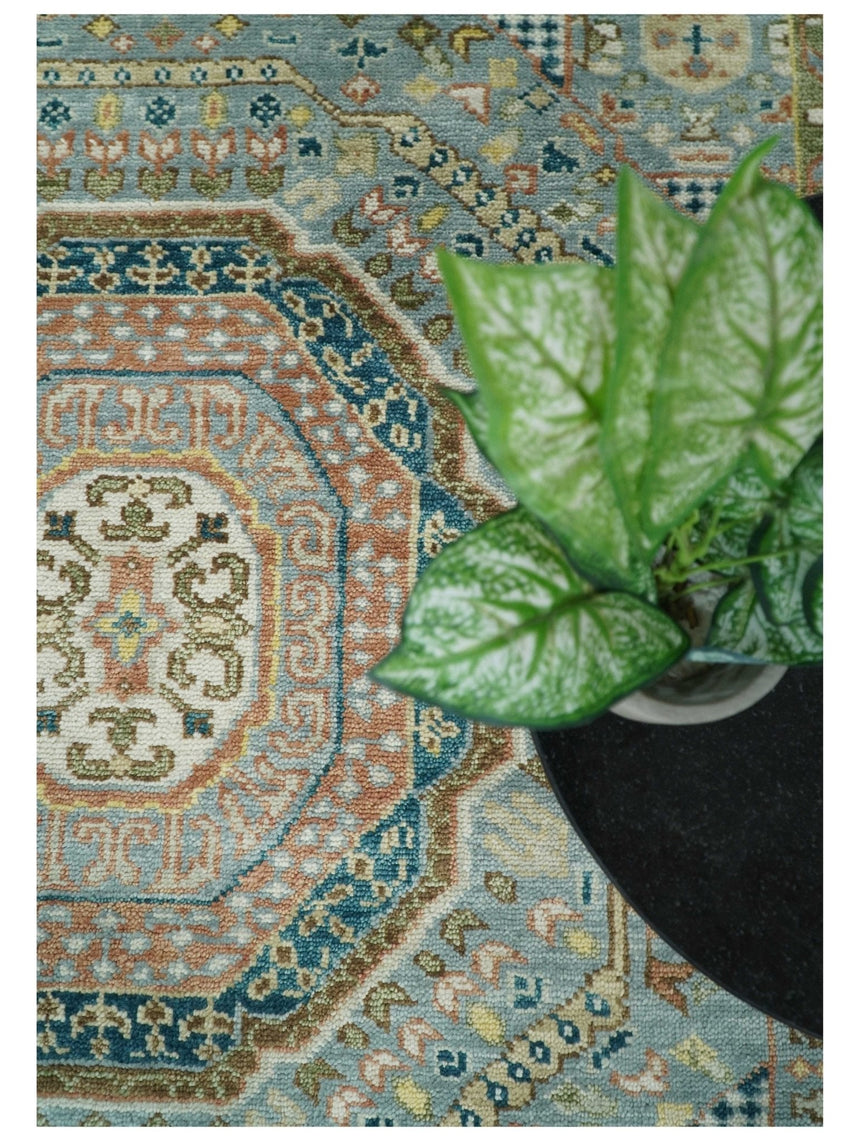 Rust and Blue Hand Knotted traditional Antique look Turkish Mamluk Living Room Multi Size wool Area Rug