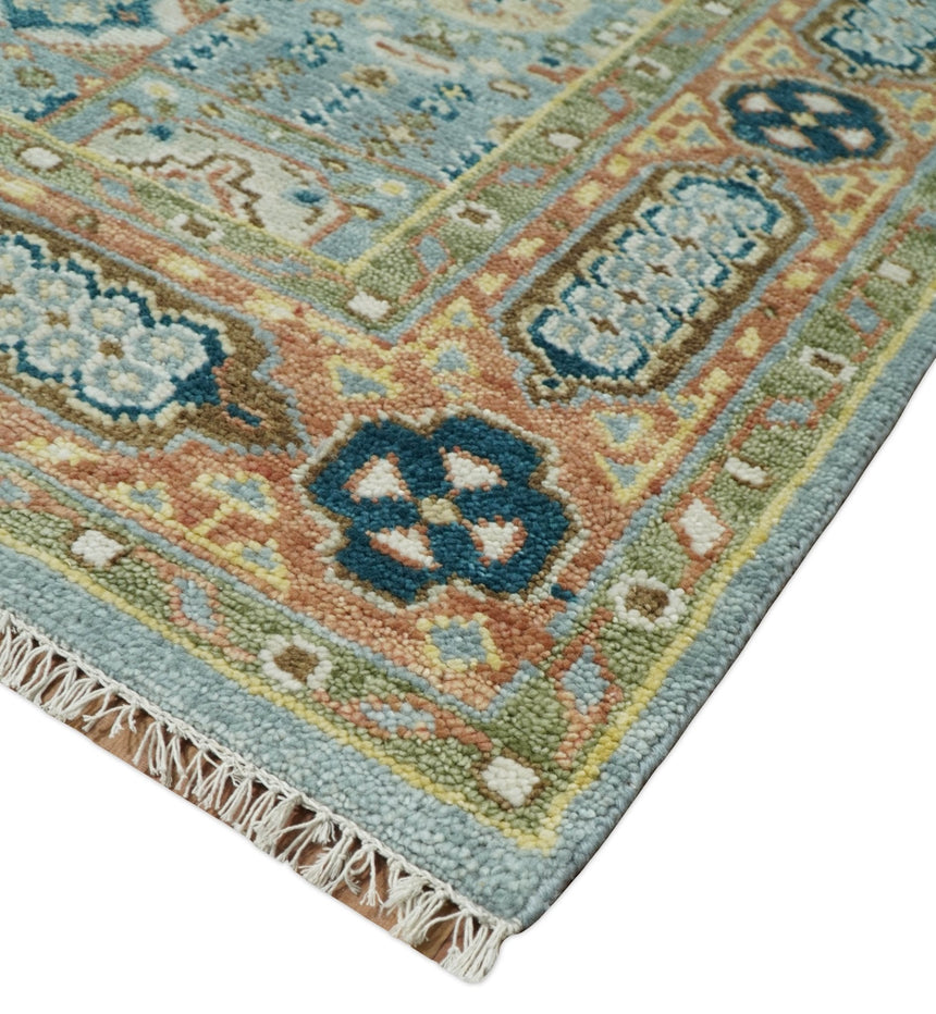 Rust and Blue Hand Knotted traditional Antique look Turkish Mamluk Living Room Multi Size wool Area Rug