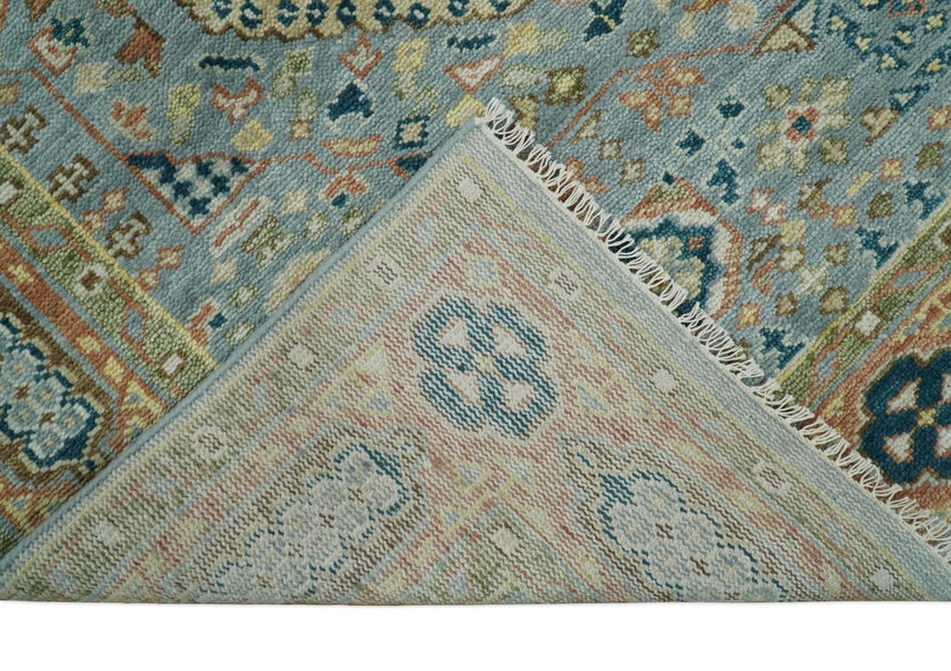Rust and Blue Hand Knotted traditional Antique look Turkish Mamluk Living Room Multi Size wool Area Rug