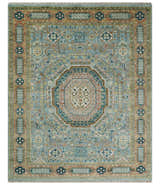 Rust and Blue Hand Knotted traditional Antique look Turkish Mamluk Living Room Multi Size wool Area Rug