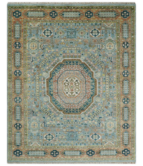Rust and Blue Hand Knotted traditional Antique look Turkish Mamluk Living Room Multi Size wool Area Rug