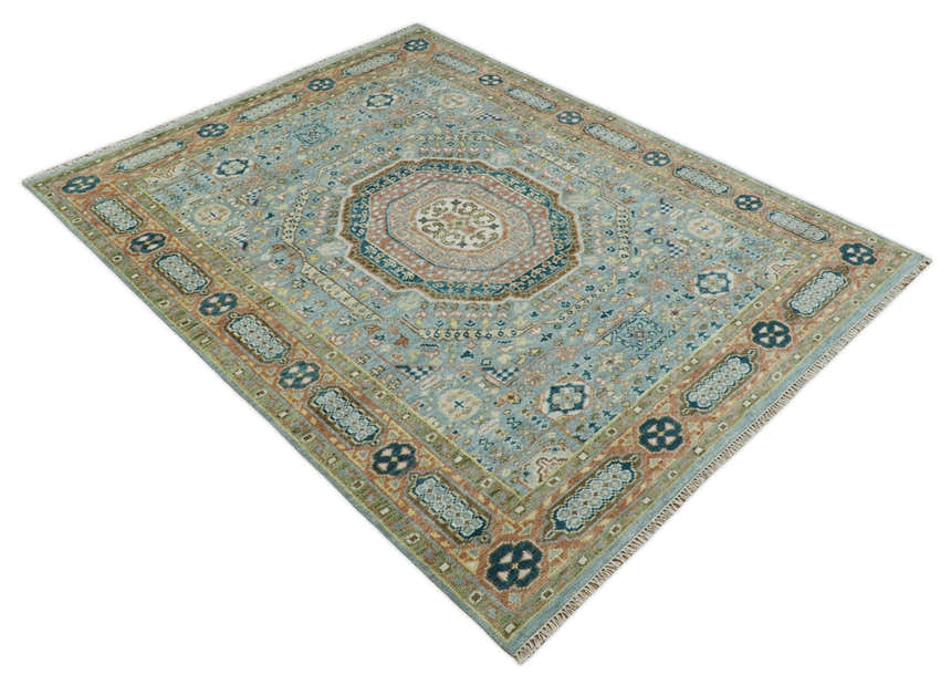 Rust and Blue Hand Knotted traditional Antique look Turkish Mamluk Living Room Multi Size wool Area Rug