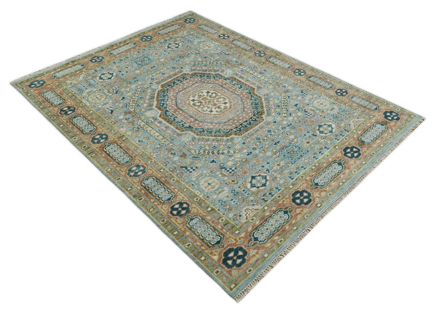 Rust and Blue Hand Knotted traditional Antique look Turkish Mamluk Living Room Multi Size wool Area Rug