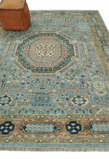Rust and Blue Hand Knotted traditional Antique look Turkish Mamluk Living Room Multi Size wool Area Rug