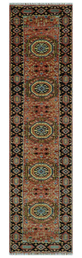 Hand Knotted Traditional Kazak Medallion Rust and Black Multi Size wool Area Rug