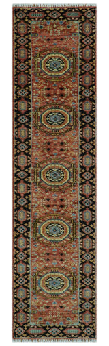 Hand Knotted Traditional Kazak Medallion Rust and Black Multi Size wool Area Rug
