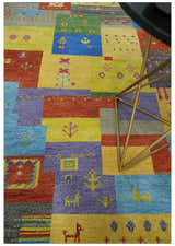 Hand knotted Traditional Multi color Antique Tribal Style Gabbeh Design Wool Area Rug