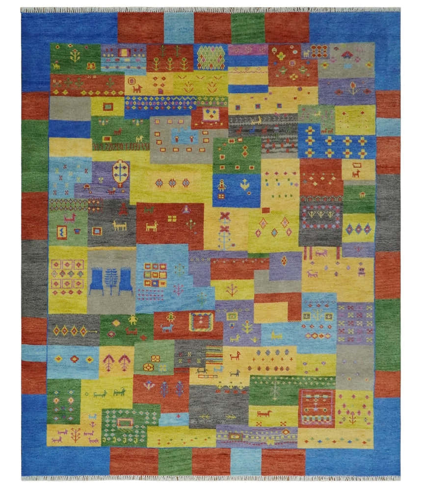 Hand knotted Traditional Multi color Antique Tribal Style Gabbeh Design Wool Area Rug