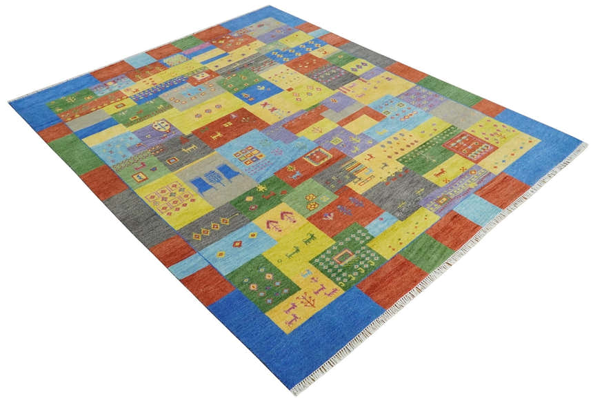 Hand knotted Traditional Multi color Antique Tribal Style Gabbeh Design Wool Area Rug