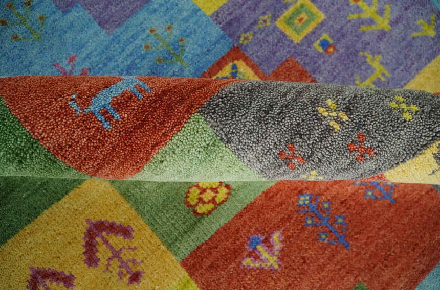 Hand knotted Traditional Multi color Antique Tribal Style Gabbeh Design Wool Area Rug