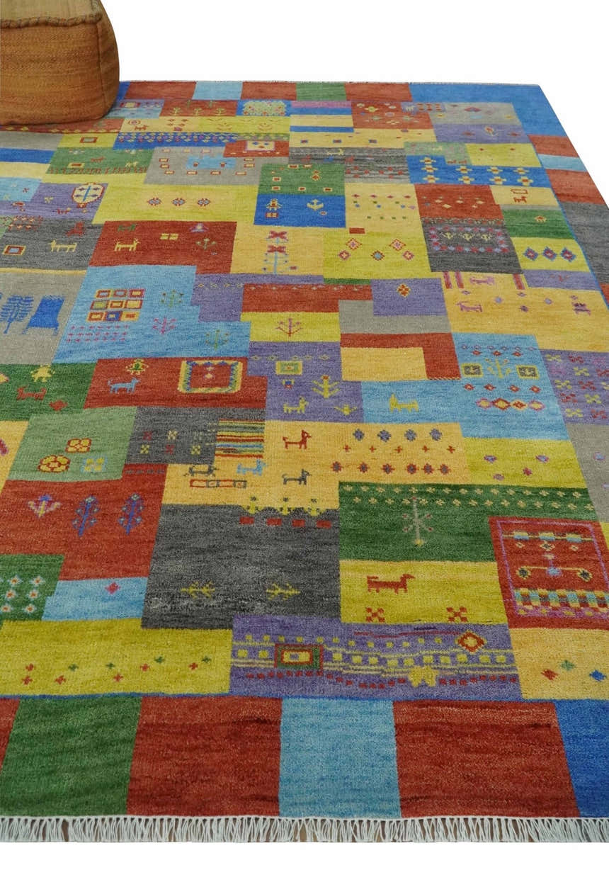 Hand knotted Traditional Multi color Antique Tribal Style Gabbeh Design Wool Area Rug