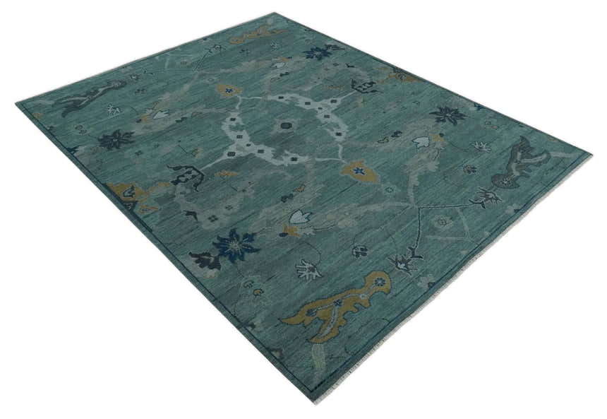 Hand Knotted Traditional Oriental Oushak Antique Style Green Wool Area Rug