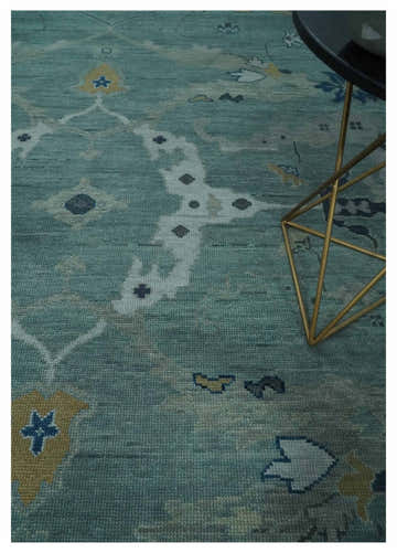 Hand Knotted Traditional Oriental Oushak Antique Style Green Wool Area Rug