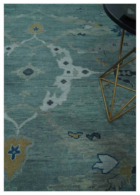 Hand Knotted Traditional Oriental Oushak Antique Style Green Wool Area Rug