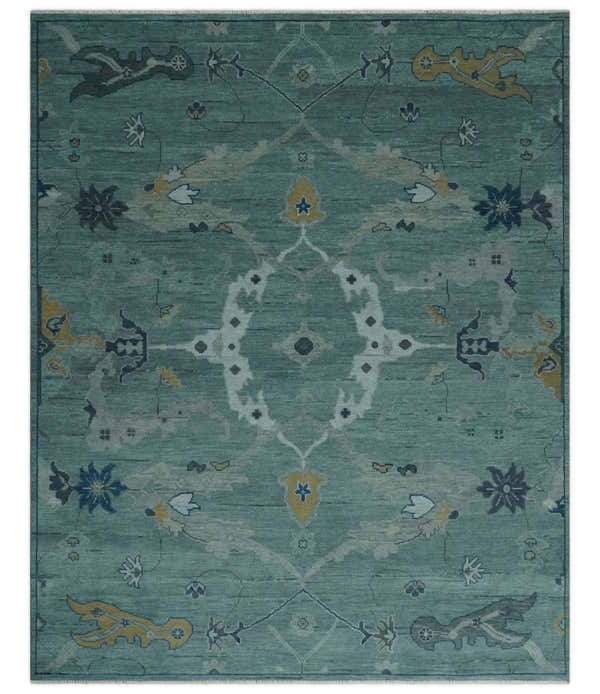 Hand Knotted Traditional Oriental Oushak Antique Style Green Wool Area Rug
