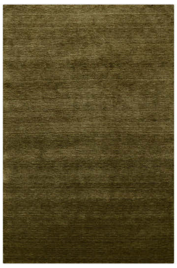 Hand Loomed Modern Green Solid Wool Area Rug