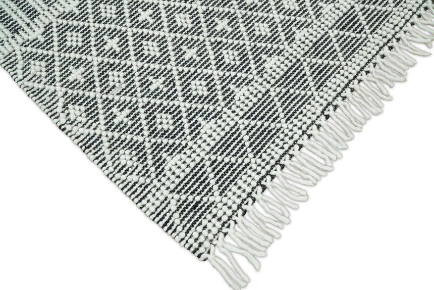 Modern Contemporary Hand Woven Black and White Wool Area Rug