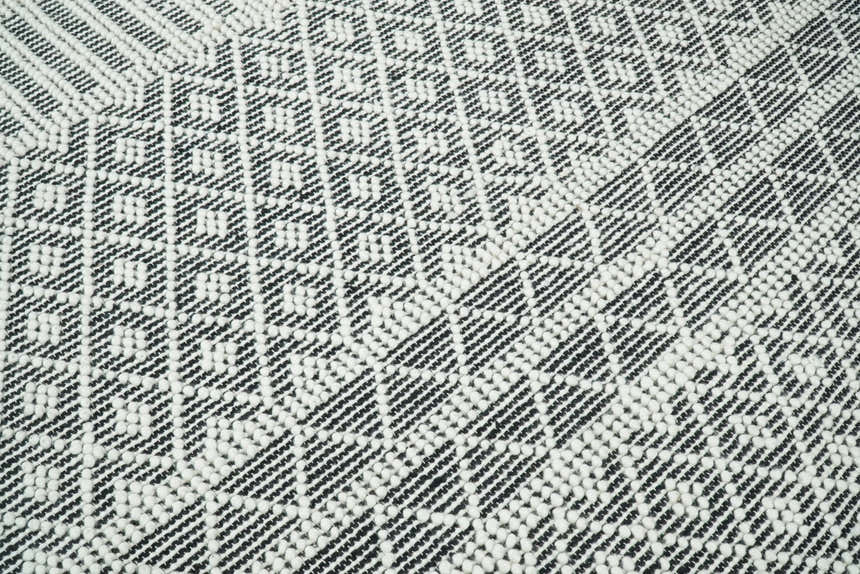 Modern Contemporary Hand Woven Black and White Wool Area Rug
