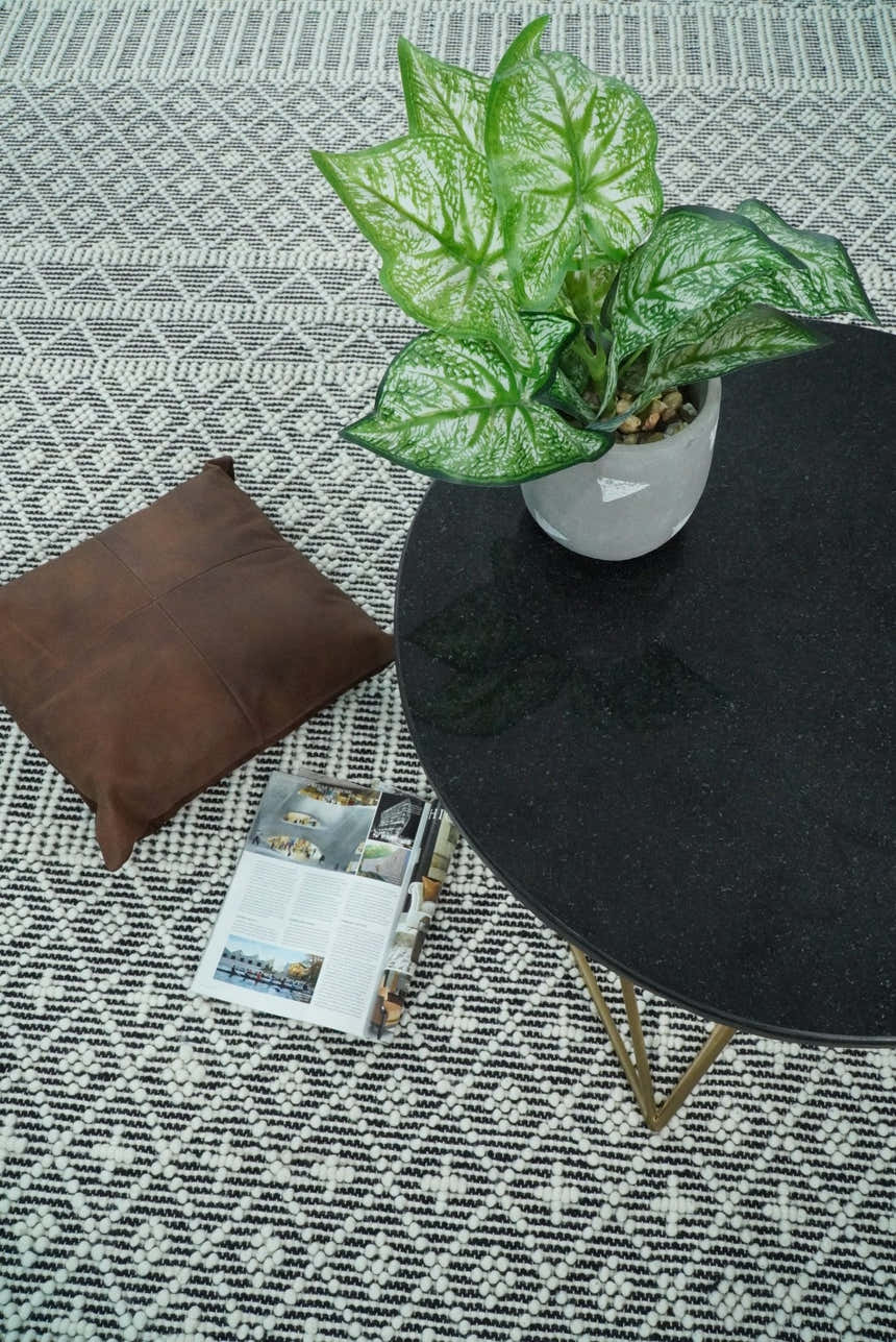 Modern Contemporary Hand Woven Black and White Wool Area Rug