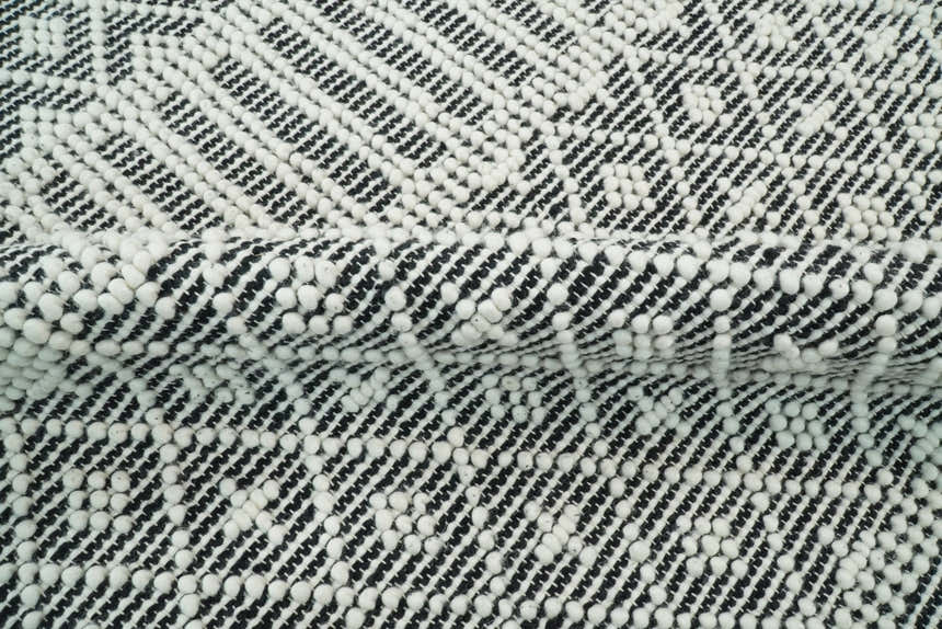 Modern Contemporary Hand Woven Black and White Wool Area Rug
