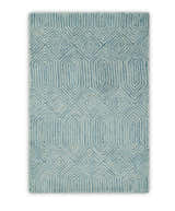 Modern Contemporary Style Teal and Ivory Hand Tufted Wool Area Rug