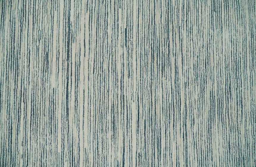 Hand Tufted Woolen Modern White and Blue Custom Made Area Rug