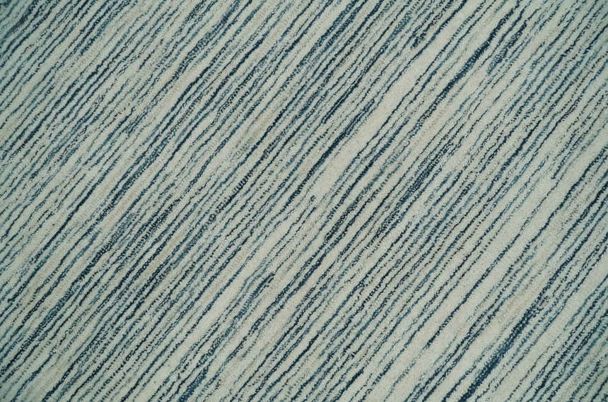 Hand Tufted Woolen Modern White and Blue Custom Made Area Rug