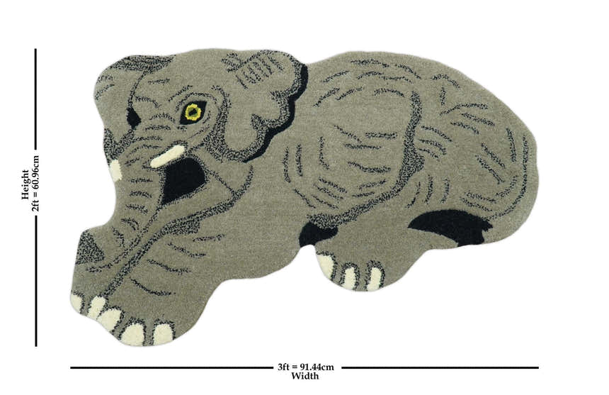 Hand Tufted 2x3 Animal Beige Elephant Wool Area Rug