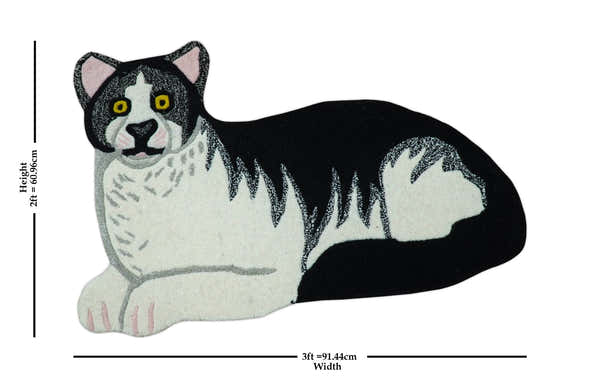 Hand Tufted 2x3 Animal Black And White Cat Wool Area Rug