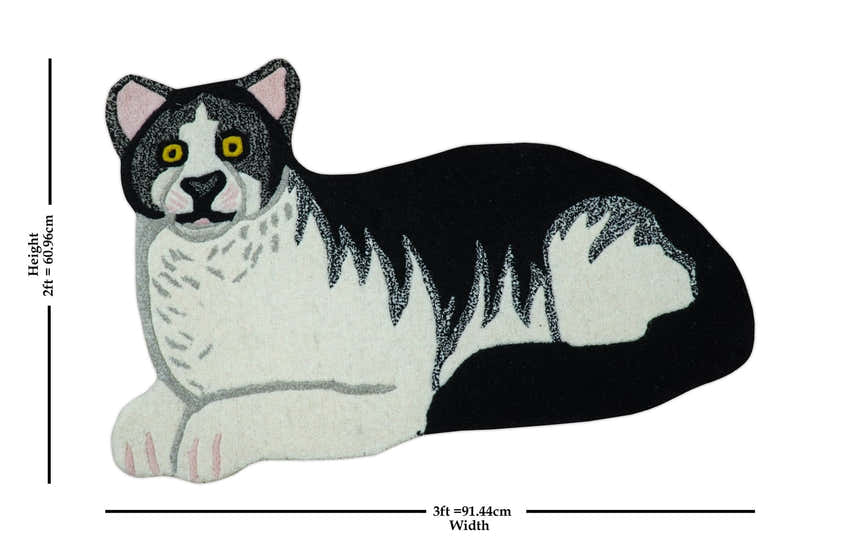 Hand Tufted 2x3 Animal Black And White Cat Wool Area Rug