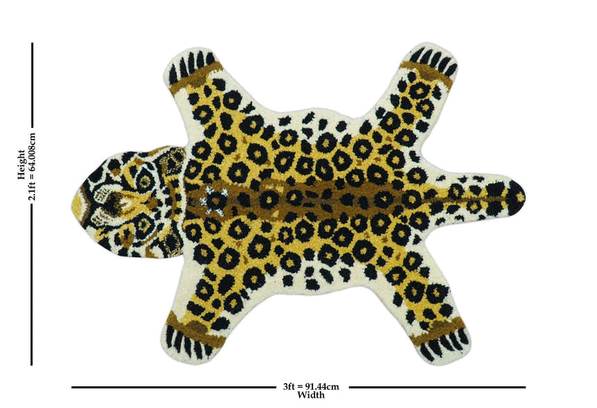 Hand Tufted 2x3 Gold Animal Leopard Wool Area Rug
