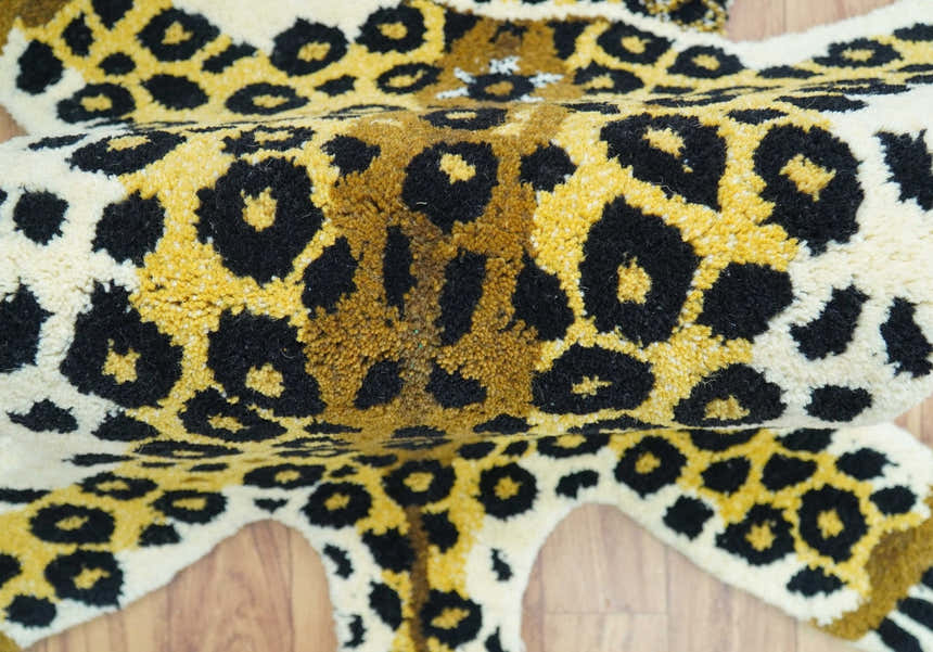 Hand Tufted 2x3 Gold Animal Leopard Wool Area Rug