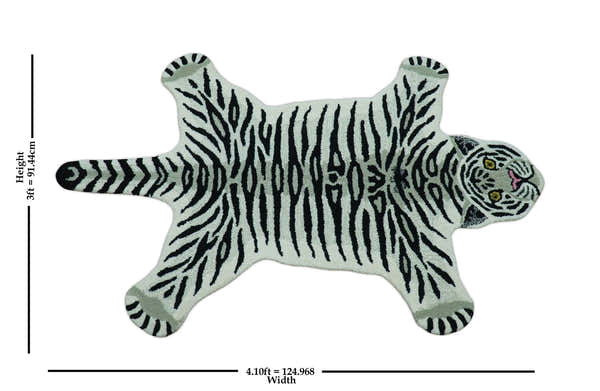 Hand Tufted 3x5 Black And White Animal Tiger Wool Area Rug