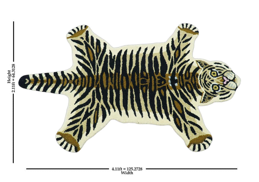 Hand Tufted Animal Tiger Black 3x5 Wool Area Rug