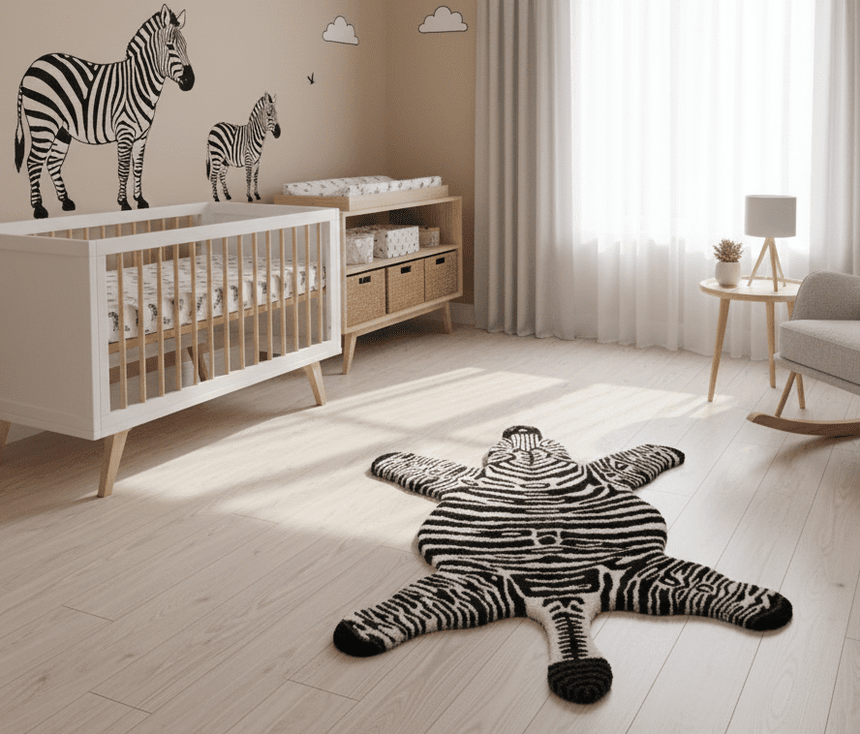 Hand Tufted Animal Zebra Black 3x5 Wool Area Rug