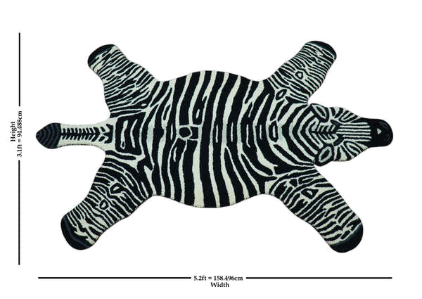 Hand Tufted Animal Zebra Black 3x5 Wool Area Rug