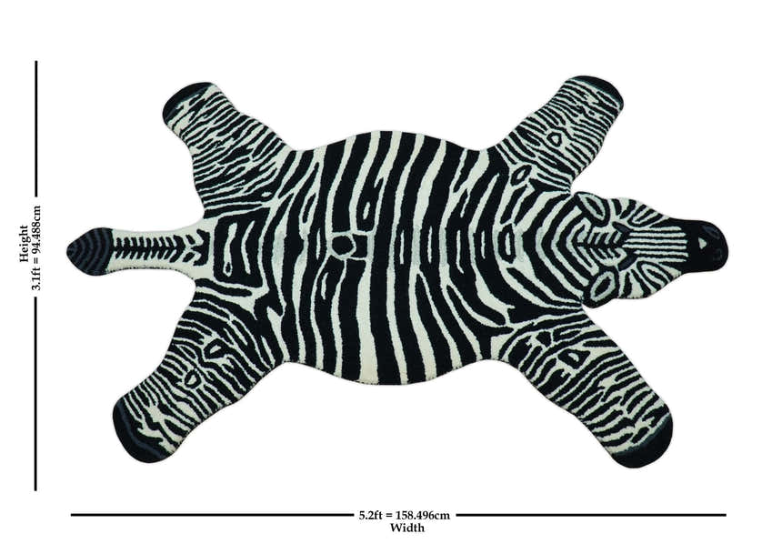Hand Tufted Animal Zebra Black 3x5 Wool Area Rug