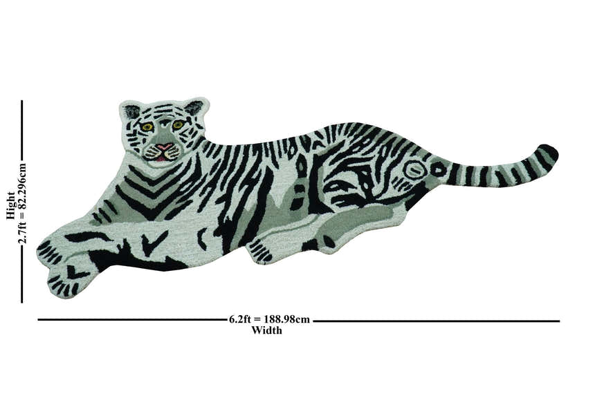 Hand Tufted Black And White Animal Tiger 2x6  Wool Area Rug