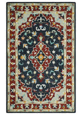 Hand Tufted Black, Rust and Beige Persian Style Wool Area Rug