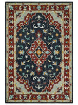 Hand Tufted Black, Rust and Beige Persian Style Wool Area Rug