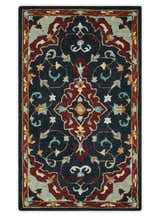 Hand Tufted Black, Rust and Beige Persian Style Wool Area Rug