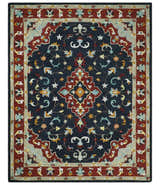 Hand Tufted Black, Rust and Beige Persian Style Wool Area Rug