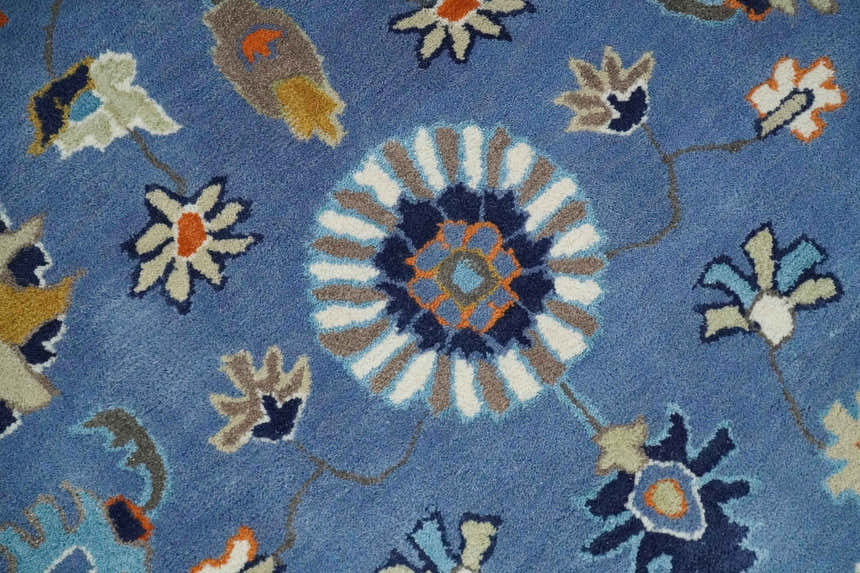 Hand Tufted Blue and Beige Modern Colorful Oushak Multi Size Rug, Kids, Living Room and Bedroom Rug