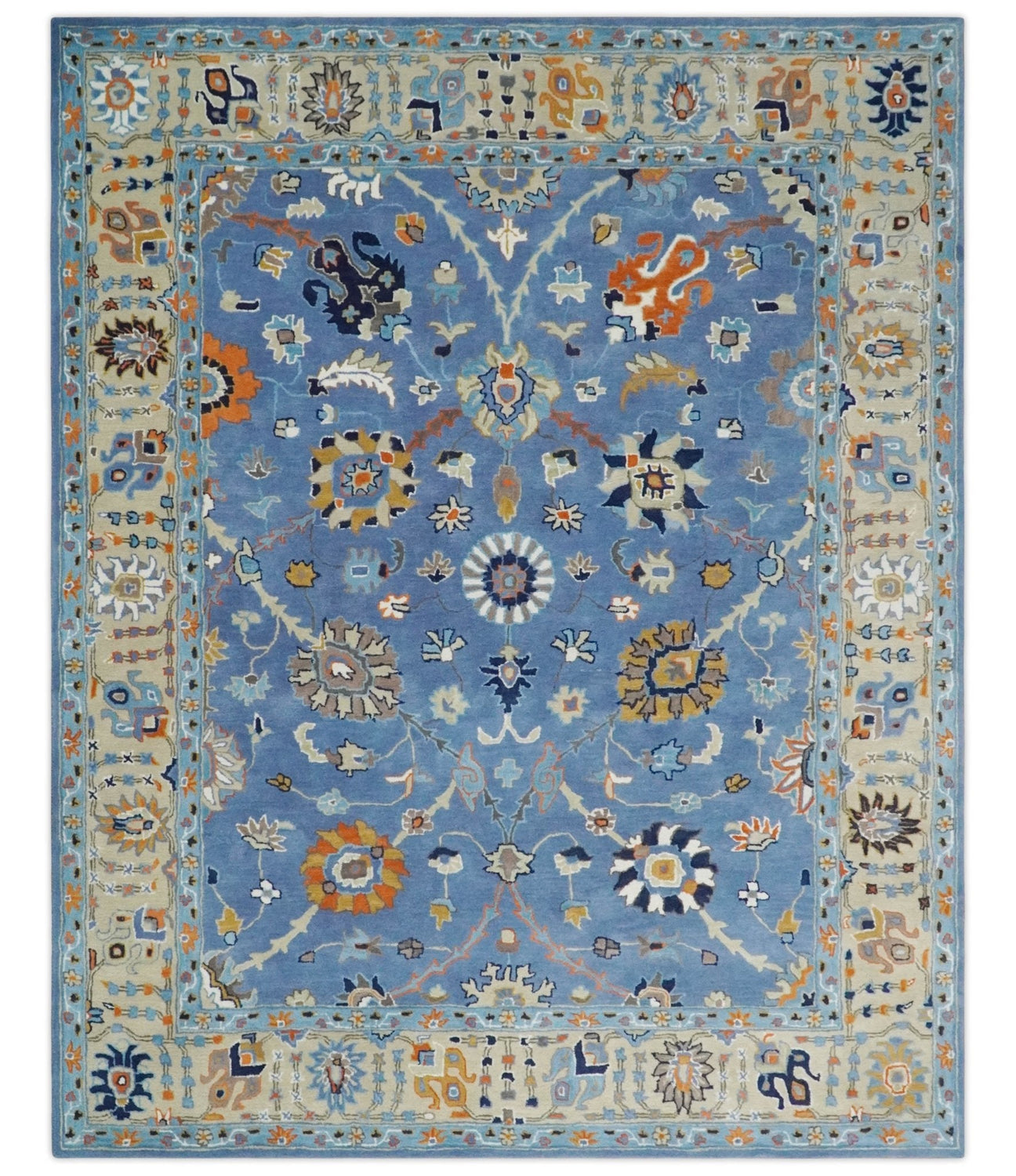 Hand Tufted Blue and Beige Modern Colorful Oushak Multi Size Rug, Kids, Living Room and Bedroom Rug