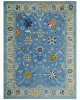 Hand Tufted Blue and Beige Modern Colorful Oushak Multi Size Rug, Kids, Living Room and Bedroom Rug