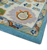 Hand Tufted Blue and Ivory Multi Size Modern Colorful Oushak Rug, Kids, Living Room and Bedroom Rug