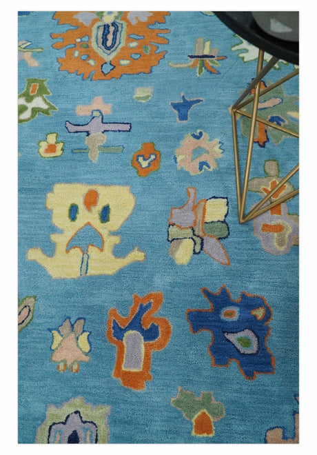 Hand Tufted Blue and Ivory Multi Size Modern Colorful Oushak Rug, Kids, Living Room and Bedroom Rug