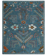 Tree of life Hand Tufted Teal Blue, Brown and Red Traditional Floral Custom Made Wool Area Rug, Kids, Living Room and Bedroom Rug