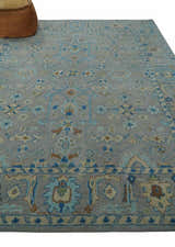 Hand Tufted Gray, Beige and Accent Blue Multi Size 8x10 Traditional Herati Design Wool Rug