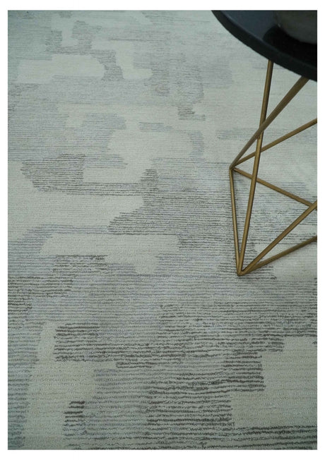 Hand Tufted Ivory, Silver and Blue Modern Abstract Custom Made wool Rug